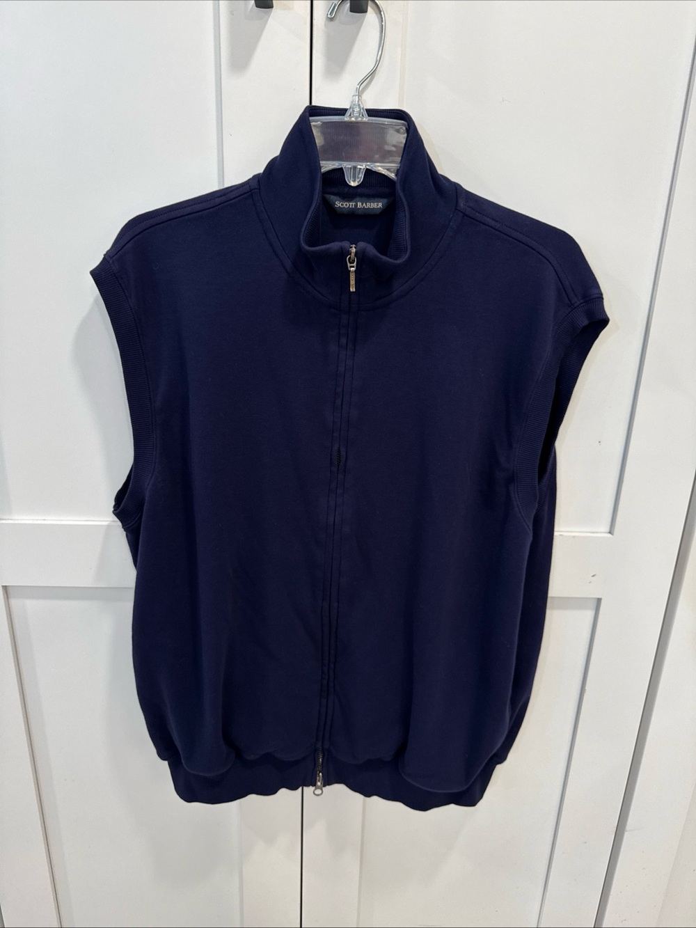 Scott Barber 100% Cotton Navy Zip-Front Sleeveless Vest golf L